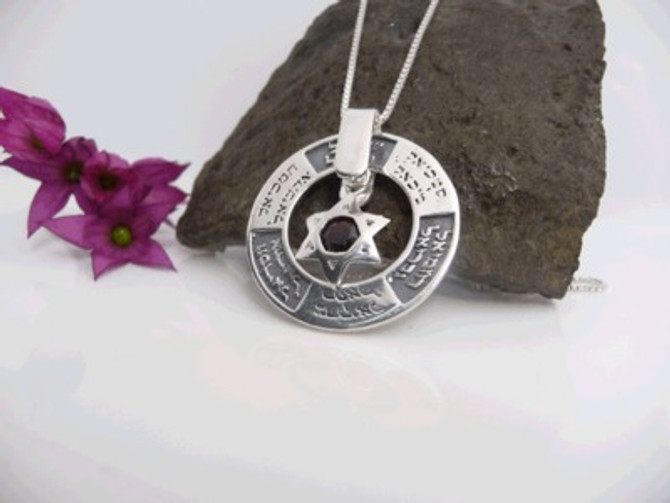 Twelve Kings Silver Kabbalah Pendant With Star Of David And Onyx