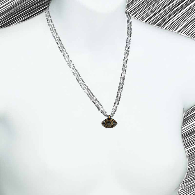 Evil Eye Necklace - Michal Golan Medium, Black Eye With Clear Crystal Center And Triple Chain