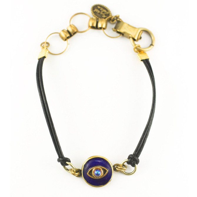 Evil Eye Bracelet - Michal Golan Bracelet - Dark Blue, Small Round Pendant With Crystal Centered Eye