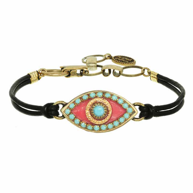 Evil Eye Bracelet - Michal Golan Bracelet - Pink, Medium Eye With Blue Bead Center & Edges