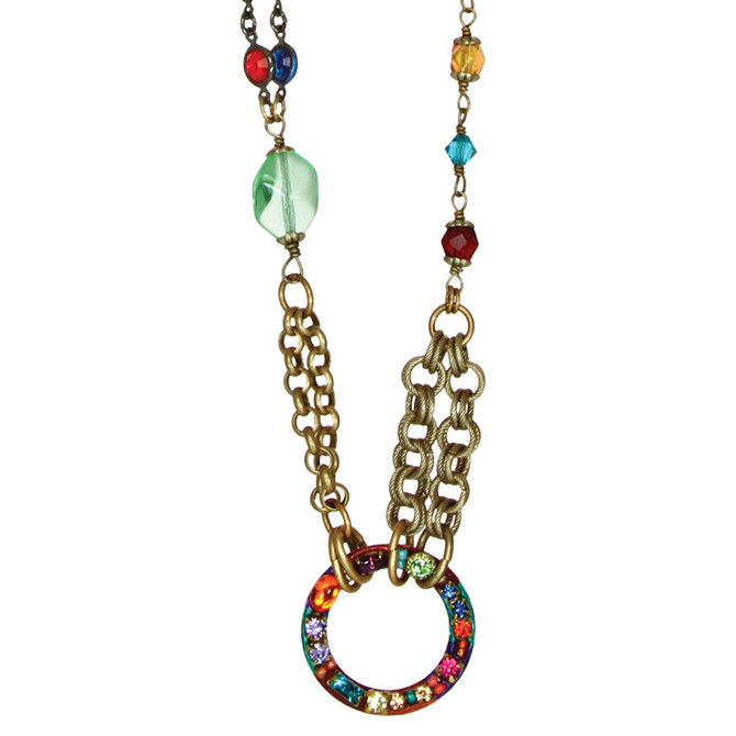 Michal Golan Necklace - Multibright Hoop Mix Chain With Beads