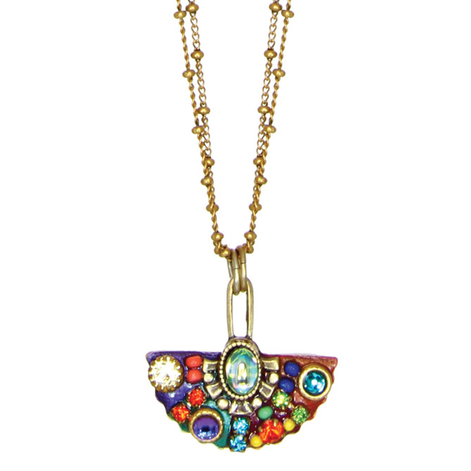 Michal Golan Necklace - Multibright Small Fan Pendant With Double Chains