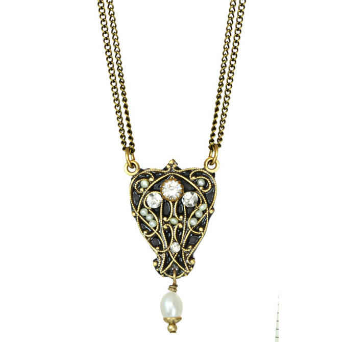 Triangle Pearl Drop Double Chain Necklace