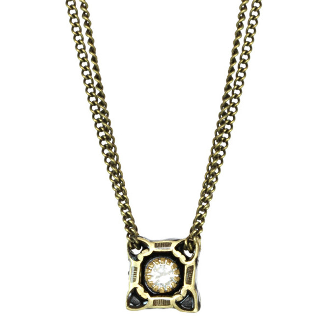 Mini Square Pendant With Crystal Center