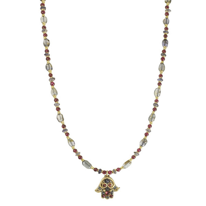 Michal Golan Small Iolite And Garnet Hamsa