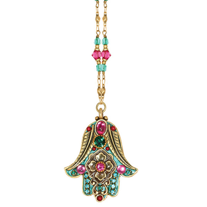 Michal Golan Magenta Hamsa Necklace