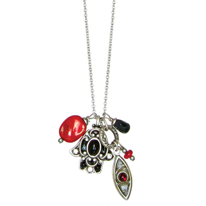 Michal Golan Black And Red Hamsa Necklace