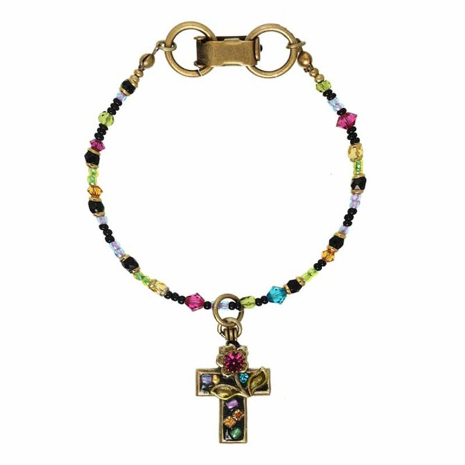 Michal Golan Pink Floral Cross Bracelet