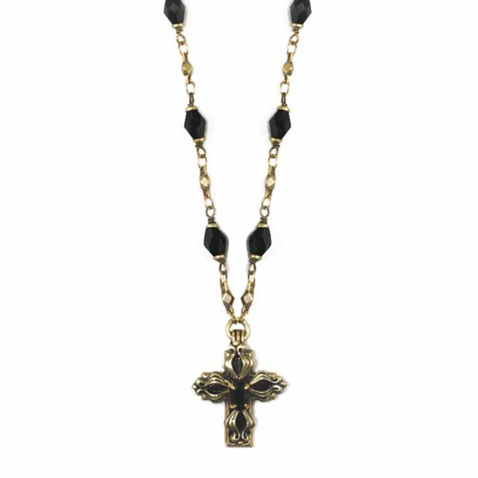 Michal Golan Small Black Floral Cross