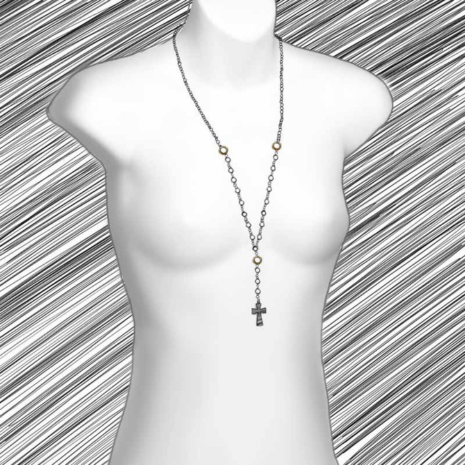 Multi Crystal Cross Long Necklace