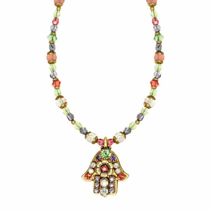 Small Floral Hamsa On Beaded Chain