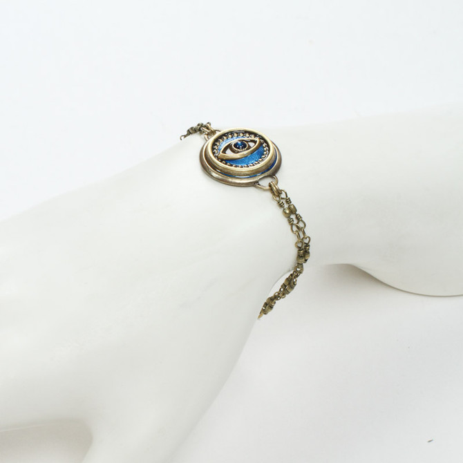 Michal Golan Jewelry Double Chain Round Evil Eye Blue Bracelet - second image