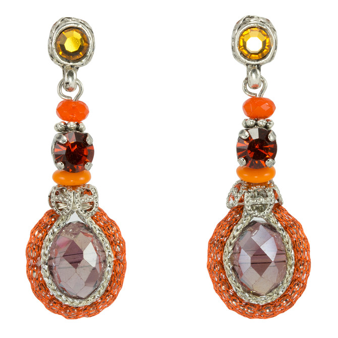 Orange Crystal Fashion Net earrings from Anat Jewelry