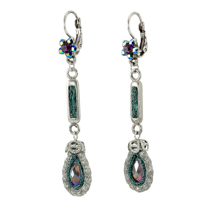 Anat Jewelry Teal with Flower Nouveau Glam Earrings