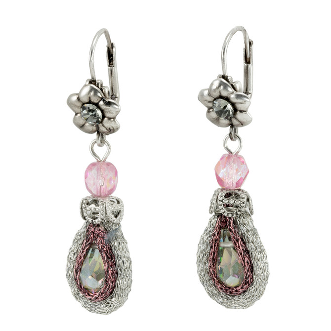 Pink Anat Jewelry Silver Blossom Nouveau Glam Earrings