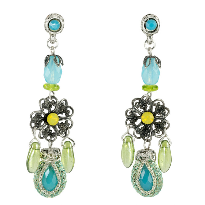 Blue and Green Dream Fashion Net earrings from Anat Jewelry