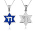 Blue Enamel Davids Star Chai Silver Polished Pendant