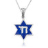 Blue Enamel Davids Star Chai Silver Polished Pendant