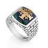 Mens 925 Jerusalem cross Silver Ring with Azurite stone