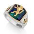Mens Ring with Azurite Stone and Gold Plated Lion Judah