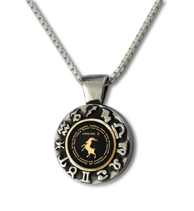 Nano Jewelry Black Capricorn Zodiac Wheel Necklace Nano Jewelry Black Capricorn Zodiac Wheel Necklace