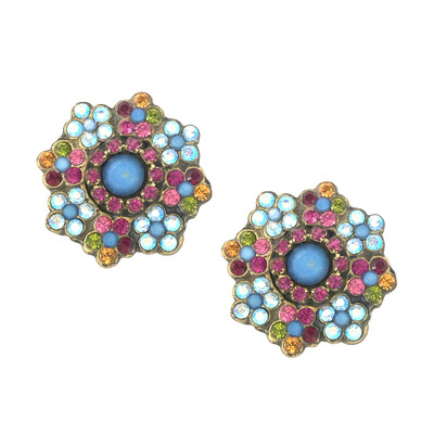 Michal Negrin Cluster Button Blue Clip on Earrings