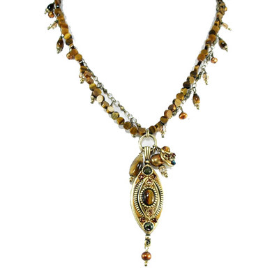 Michal Golan Tiger's Eye Abalone Long Oval Necklace