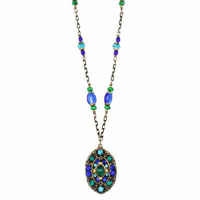 Michal Golan | Peacock Small Oval on Partially Beaded Chain Necklace