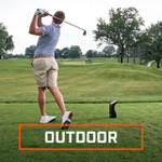 Golfer Using Launch Pro Launch Monitor Outdoors Hitting On A Range Golfer Using Launch Pro Launch Monitor Outdoors Hitting On A Range