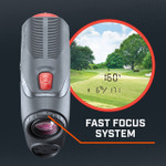 Bushnell Golf Tour V5 Shift laser rangefinder demonstration photo of fast focus system. Bushnell Golf Tour V5 Shift laser rangefinder demonstration photo of fast focus system.