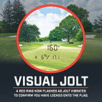 Bushnell Golf Tour V5 Shift laser rangefinder demonstration photo of pinseeker with visual jolt. Bushnell Golf Tour V5 Shift laser rangefinder demonstration photo of pinseeker with visual jolt.