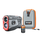 Bushnell Golf Tour V5 Shift laser rangefinder product photo of what's in the box. Bushnell Golf Tour V5 Shift laser rangefinder product photo of what's in the box.