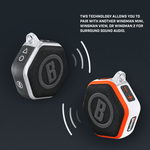 Wingman Mini Orange/White and Wingman Mini Black/Silver with text, TWS technology allows you to pair with another Wingman Mini, Wingman View, or Wingman 2 for surround sound audio Wingman Mini Orange/White and Wingman Mini Black/Silver with text, TWS technology allows you to pair with another Wingman Mini, Wingman View, or Wingman 2 for surround sound audio