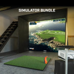 Bushnell Golf Launch Pro simulator bundle with indoor golf screen and launch monitor.