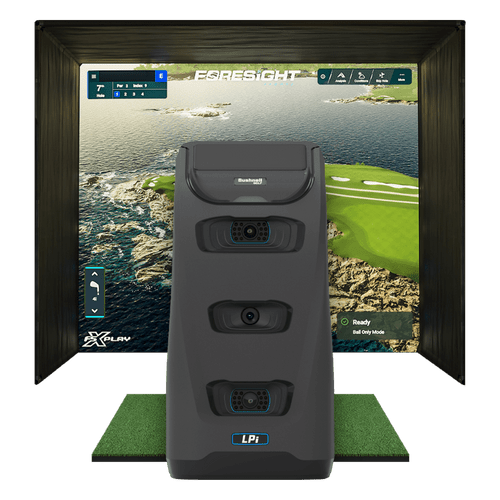 LPi Indoor Launch Monitor Front View With Simulation Screen And Hitting Mat On Transparent Background LPi Indoor Launch Monitor Front View With Simulation Screen And Hitting Mat On Transparent Background