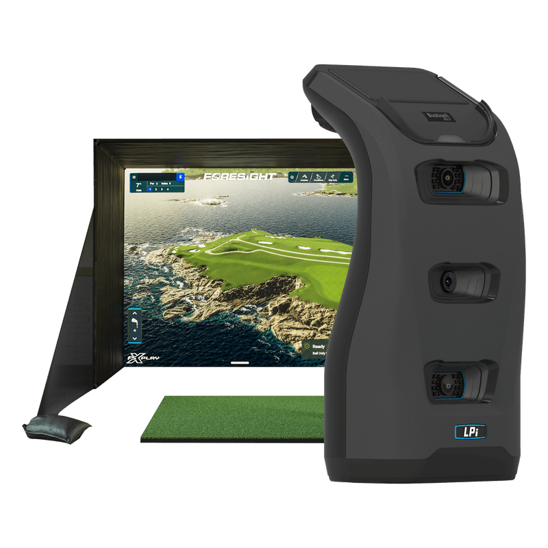 LPi Indoor Launch Monitor Front View With Simulation Screen And Hitting Mat On Transparent Background LPi Indoor Launch Monitor Front View With Simulation Screen And Hitting Mat On Transparent Background