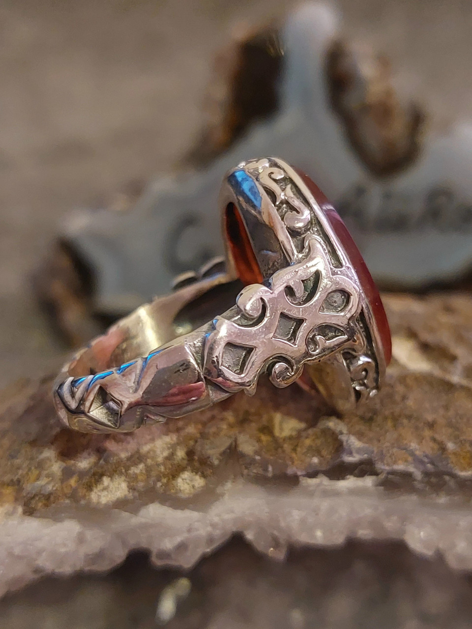 Red Aqeeq 925 Silver Ring Bague Aqeeq en argent sterling 925 pour