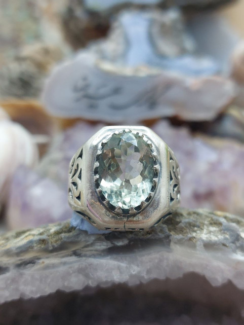Dure Najaf Ashraf Iraqi, Clear Quartz, Moon Stone, Muh Najaf, 925 Sterling Silver Ring, Ya Ali, Shia Muslim, Islamic Men Ring, green quartz, gif for him, gift for husband