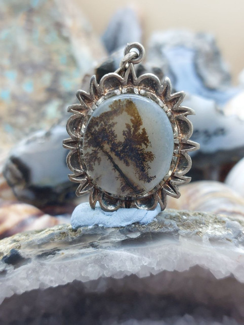 Aqeeq Shajari, 925 Silver, Ladies Pendant, Aqiq Soleimani, Untreated Moss Agate Mocha stone,