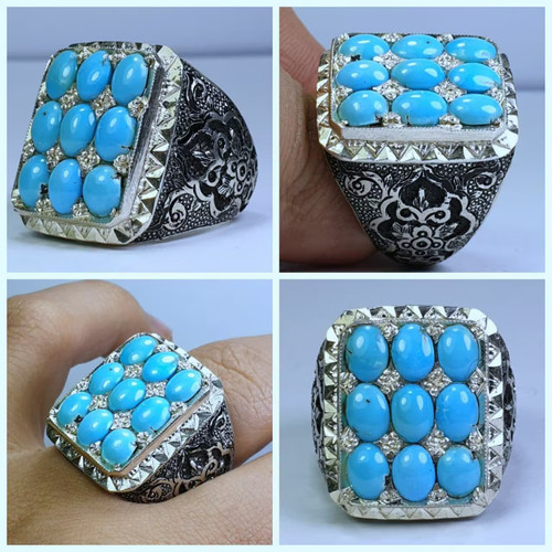 Turquoise Feroza 925 sterling silver ring, Shia Moslim Ladies Ring