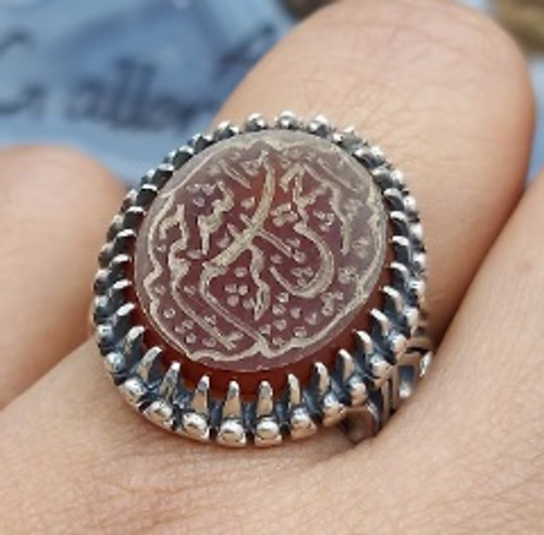 Aqeeq Silver Ring, Bague en Agate, Aqiq Men Silver Ring,