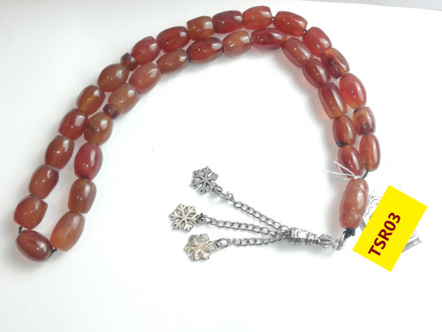 Natural Untreated Aqeeq Yemeni Tasbih, Genuine Untreated Aqiq Yemeni Tasbeeh, Tasbih Mesbehe Misbaha Rosary Sibha Light Brown Colour Agate 33 Beads سبحة تسبیح مسبحه عقیق یمنی