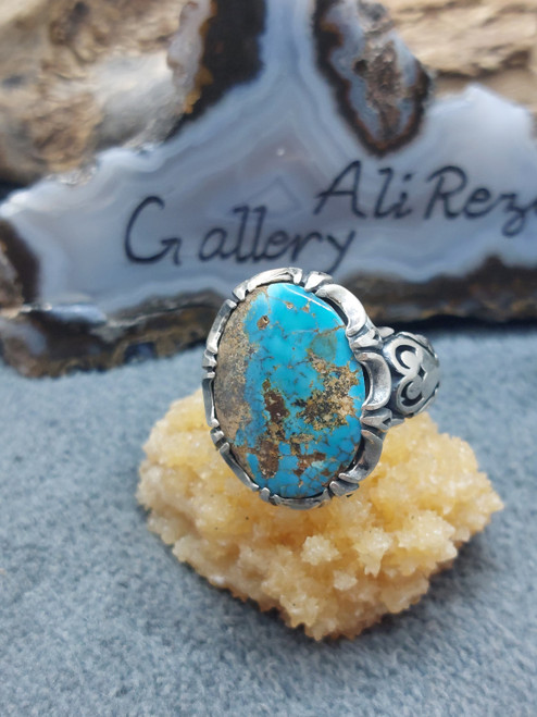 Persian Turquoise Nishapur Ajami, 925 silver sterling ladies ring, Shia Muslim Feroza Ring,