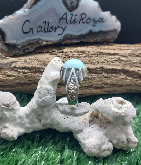 Turquoise Nishapur ajami, 925 silver sterling ladies ring, Shia Muslim Feroza Ring,