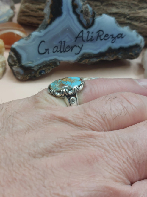 Persian Turquoise Nishapur shajari 925 silver sterling men ring, Shia Muslim Feroza Nishabur Ring,