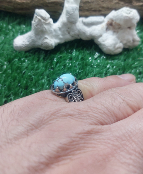 Persian Turquoise Neyshaburi shajari 925 silver sterling men ring, Shia Muslim Feroza Ring,