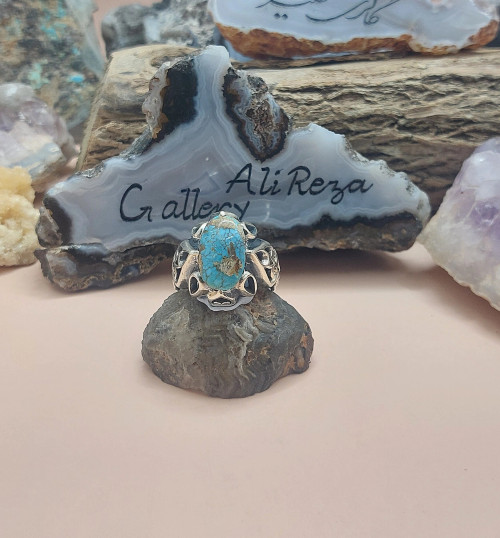 Turquoise Neyshaburi shajari 925 silver sterling men ring, Shia Muslim Feroza Nishabur Ring,