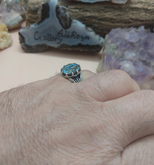 Persian Turquoise Neyshaburi shajari 925 silver sterling men ring, Shia Muslim Feroza Nishabur Ring,