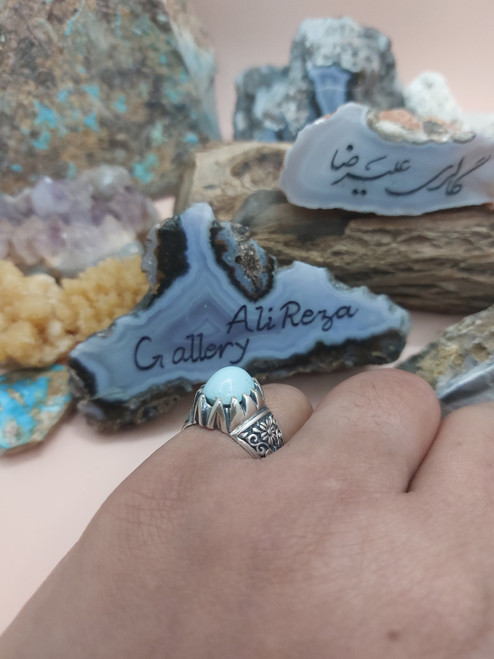 Turquoise Nishabur Ajami, 925 Sterling Silver ladies ring, Feroza Nishapur Shia Muslim Jewellery,