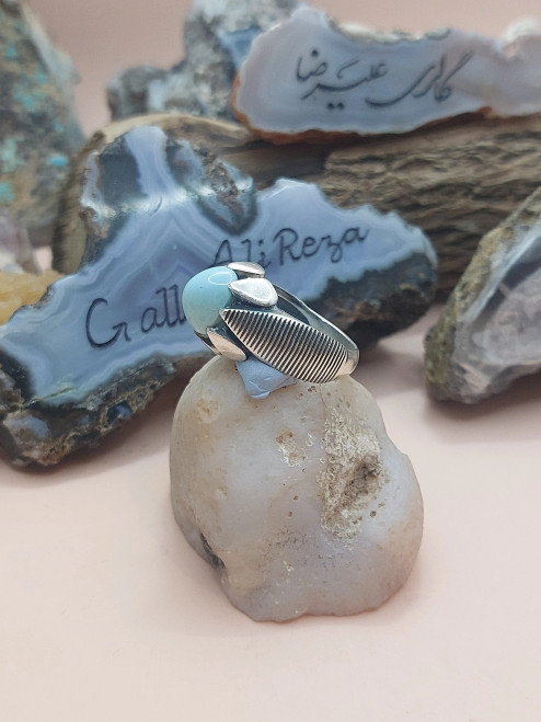 Persian Turquoise Nishapuri Ajami 925 silver sterling Man ring, Feroza Nishapur Shia Muslim Jewellery,